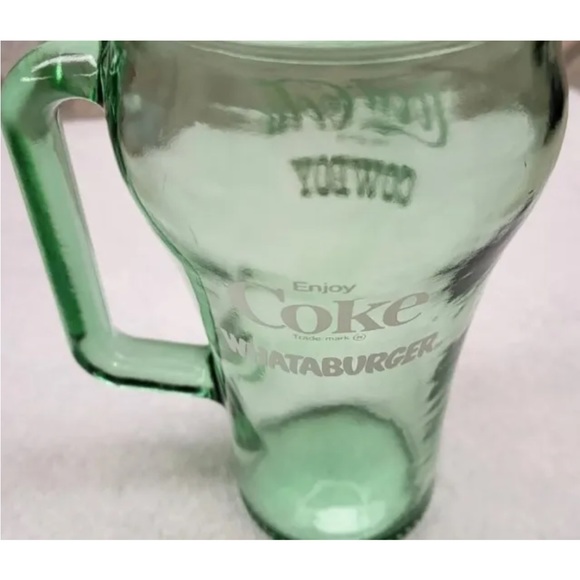 Collectible Green Coke Coca Cola Whataburger Cowboy Glass with Handle 16 oz - Picture 2 of 9